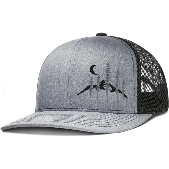 Men's Wild Moon Design Snapback Trucker Hat Grey Black Colour
